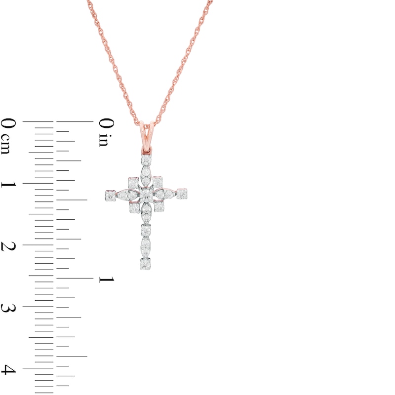 0.23 CT. T.W. Diamond Art Deco Cross Pendant in 10K Rose Gold