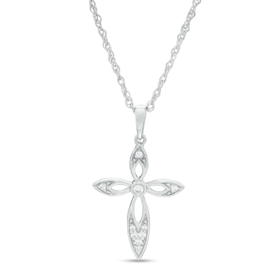 0.065 CT. T.W. Diamond Cross Pendant in 10K White Gold