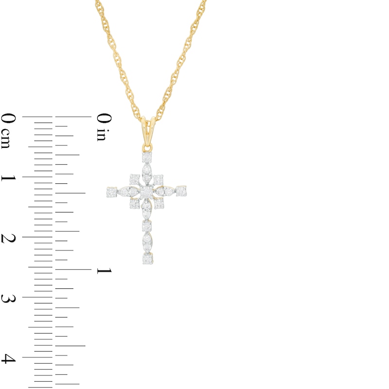 Main Image 3 of 0.23 CT. T.W. Diamond Art Deco Cross Pendant in 10K Gold