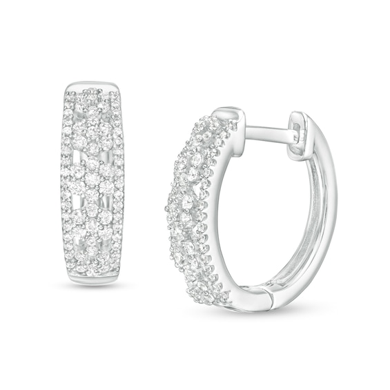 0.50 CT. T.W. Diamond Double Row Hoop Earrings in 10K White Gold