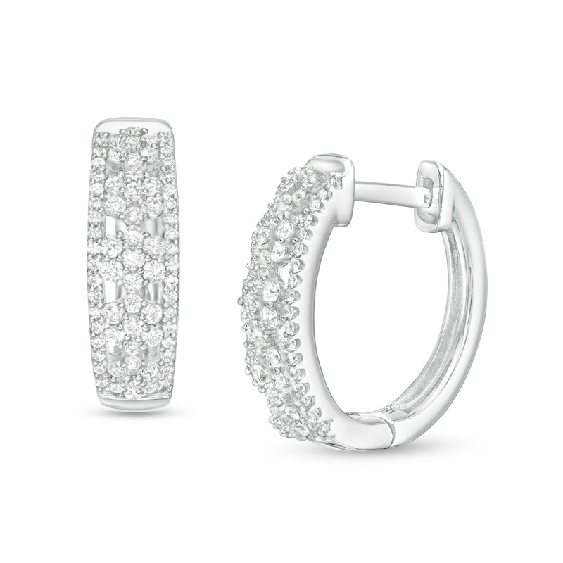0.50 CT. T.W. Diamond Double Row Hoop Earrings in 10K White Gold|Peoples Jewellers