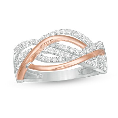 0.33 CT. T.W. Diamond Multi-Row Crossover Ring in 10K Two-Tone Gold