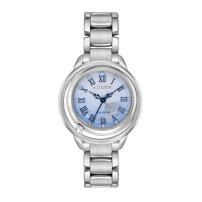 Ladies' Citizen Eco-Drive® Disney Cinderella Diamond Accent Watch with Blue Mother-of-Pearl Dial (Model: EW5510-53N)|Peoples Jewellers