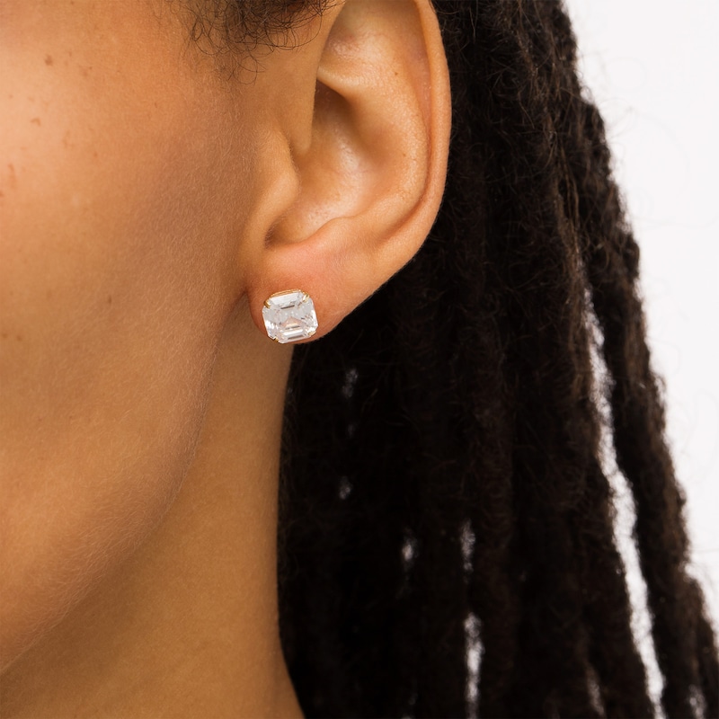 Asscher-Cut Cubic Zirconia Solitaire Stud Earrings in 10K Gold|Peoples Jewellers