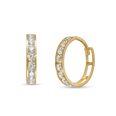 Cubic Zirconia Huggie Hoop Earrings in 10K Gold