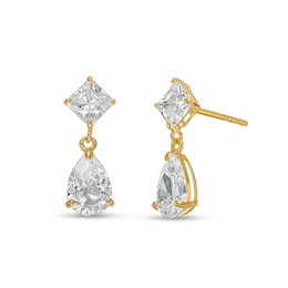 Pear-Shaped Cubic Zirconia Tilted Square Drop Earrings in 10K Gold