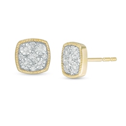 0.085 CT. T.W. Composite Diamond Cushion Vintage-Style Stud Earrings in 10K Gold