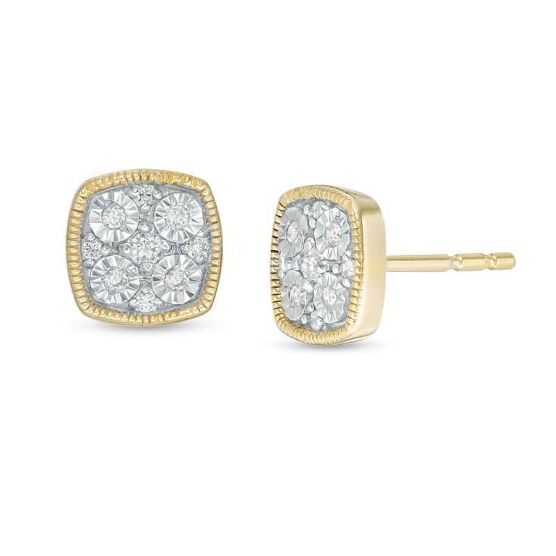 0.085 CT. T.W. Composite Diamond Cushion Vintage-Style Stud Earrings in 10K Gold|Peoples Jewellers