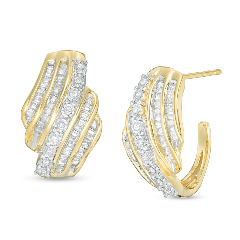 0.23 CT. T.W. Diamond Wave J-Hoop Earrings in 10K Gold