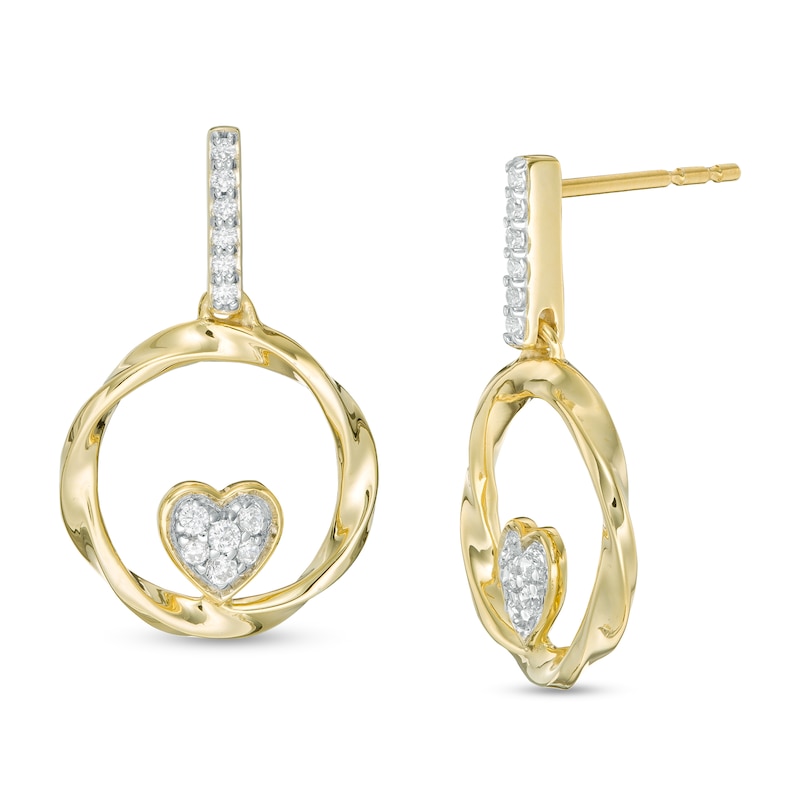 0.145 CT. T.W. Composite Diamond Heart in Twisted Circle Drop Earrings in 10K Gold|Peoples Jewellers