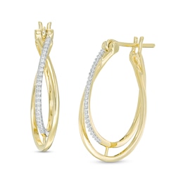 0.115 CT. T.W. Diamond Crossover Hoop Earrings in 10K Gold