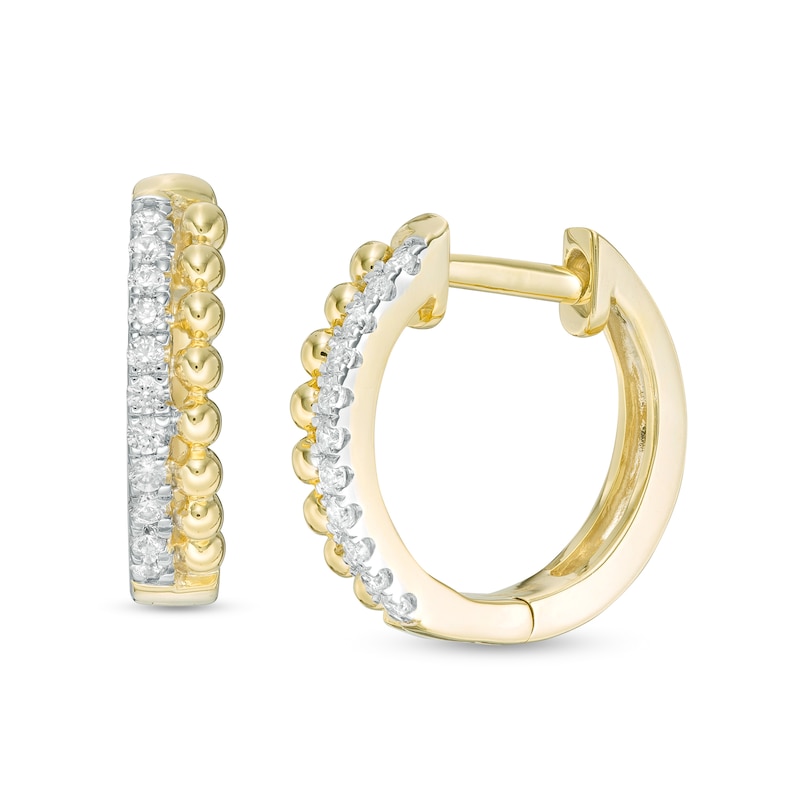 0.145 CT. T.W. Diamond Double Row Beaded Hoop Earrings in 10K Gold|Peoples Jewellers