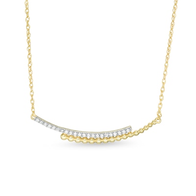 0.145 CT. T.W. Diamond Curved Beaded Ribbon Bypass Necklace in 10K Gold