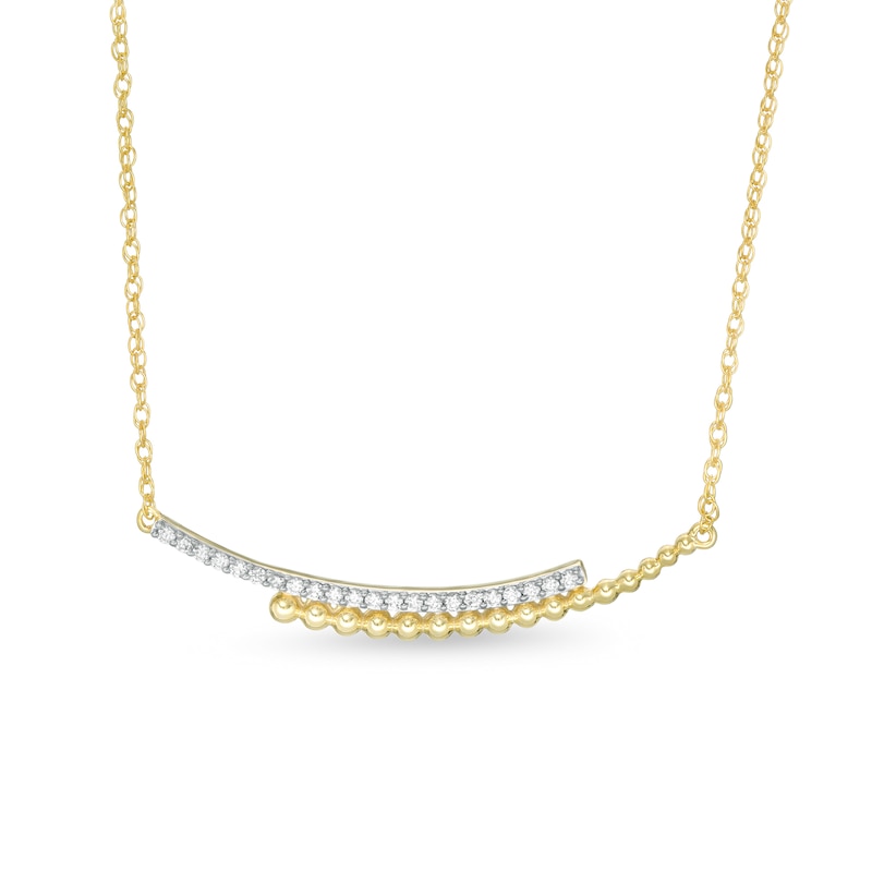 0.145 CT. T.W. Diamond Curved Beaded Ribbon Bypass Necklace in 10K Gold