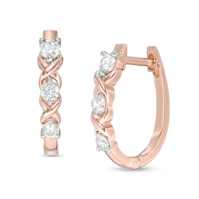 0.45 CT. T.W. Diamond "XO" Hoop Earrings in 10K Rose Gold