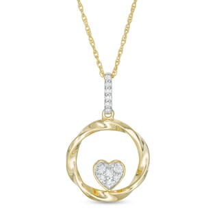 0.115 CT. T.W. Composite Diamond Heart-Shaped Twist Circle Pendant in 10K Gold