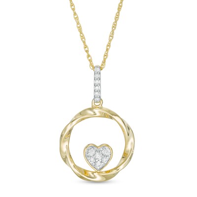 0.115 CT. T.W. Composite Diamond Heart-Shaped Twist Circle Pendant in 10K Gold