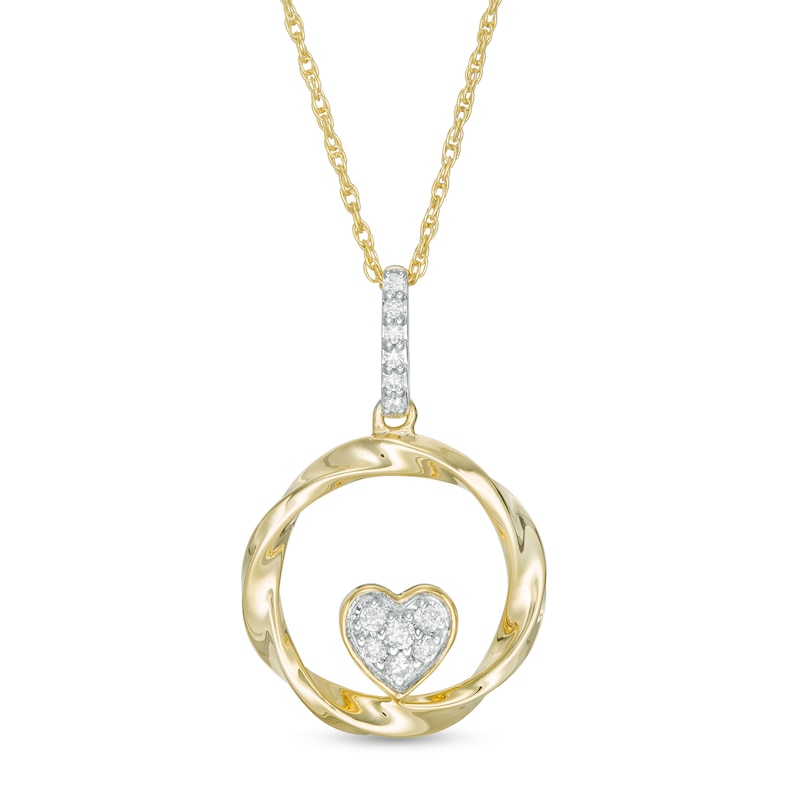0.115 CT. T.W. Composite Diamond Heart-Shaped Twist Circle Pendant in 10K Gold