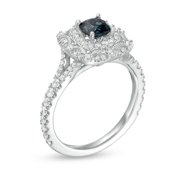 Vera Wang Love Collection Certified Cushion-Cut Sapphire and 0.58 CT. T.W. Diamond Engagement Ring in 14K White Gold