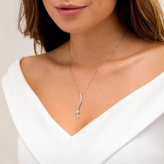 Marilyn Monroe™ Collection 0.15 CT. Diamond Solitaire Linear Ribbon Pendant in Sterling Silver