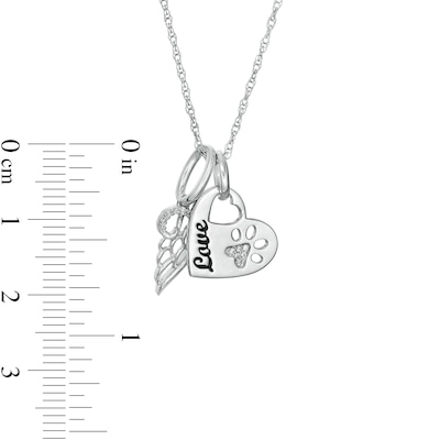 1/15 CT. T.W. Diamond Engravable Cut-Out Paw Print Heart and Angel Wing Charm Pendant in Sterling Silver (1 Line)