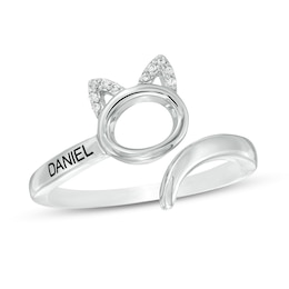 Diamond Accent Engravable Cat Bypass Wrap Ring in Sterling Silver (1 Line)