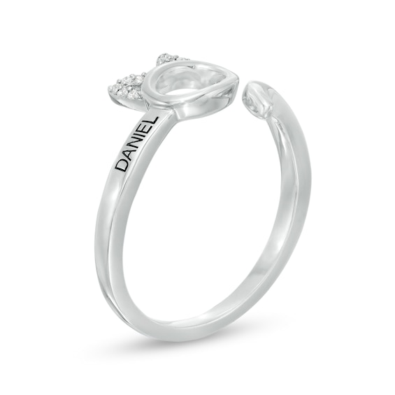 Diamond Accent Engravable Cat Bypass Wrap Ring in Sterling Silver (1 Line)