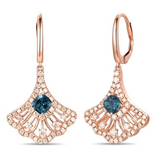 Le Vian® Deep Sea Blue Topaz™ and Crème Brûlée Diamonds™ 0.90 CT. T.W. Diamond Fan Drop Earrings in 14K Strawberry Gold™