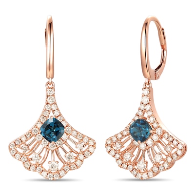 Le Vian® Deep Sea Blue Topaz™ and Crème Brûlée Diamonds™ 0.90 CT. T.W. Diamond Fan Drop Earrings in 14K Strawberry Gold™