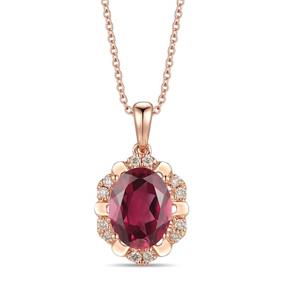 Le Vian® Oval Raspberry Rhodolite™ and Crème Brûlée Diamonds™ 0.10 CT. T.W. Diamond Pendant in 14K Strawberry Gold™