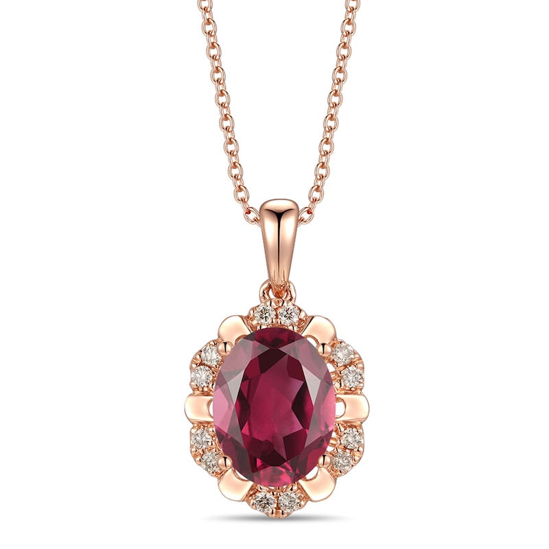Le Vian® Oval Raspberry Rhodolite™ and Crème Brûlée Diamonds™ 0.10 CT. T.W. Diamond Pendant in 14K Strawberry Gold™|Peoples Jewellers