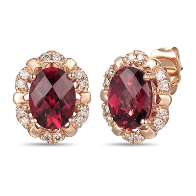 Le Vian® Oval Raspberry Rhodolite™ and Crème Brûlée Diamonds™ 0.18 CT. T.W. Diamond Earrings in 14K Strawberry Gold™