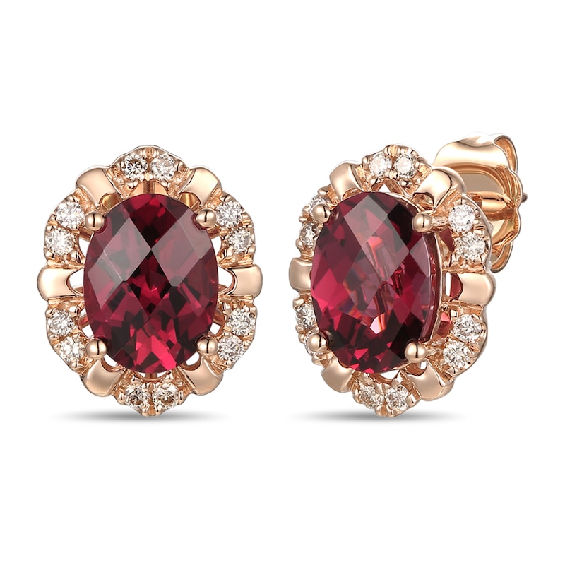 Le Vian® Oval Raspberry Rhodolite™ and Crème Brûlée Diamonds™ 0.18 CT. T.W. Diamond Earrings in 14K Strawberry Gold™|Peoples Jewellers
