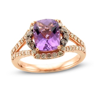 Le Vian® Cushion-Cut Grape Amethyst™ and 0.58 CT. T.W. Diamond Frame Split Shank Ring in 14K Strawberry Gold™