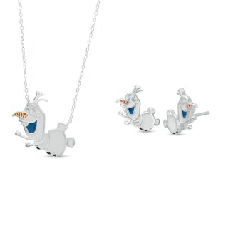 Child's ©Disney Olaf the Snowman Stud Earrings and Necklace Set in Sterling Silver