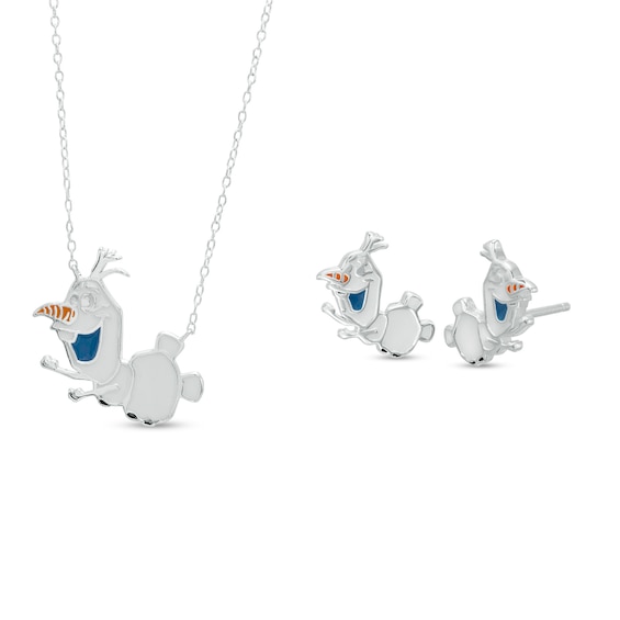 Child's ©Disney Olaf the Snowman Stud Earrings and Necklace Set in Sterling Silver