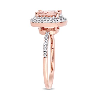 7.0mm Cushion-Cut Morganite and 0.09 CT. T.W. Diamond Double Frame Ring in 14K Rose Gold