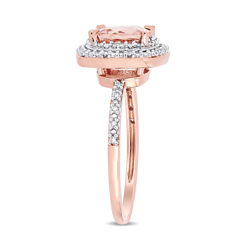 7.0mm Cushion-Cut Morganite and 0.09 CT. T.W. Diamond Double Frame Ring in 14K Rose Gold|Peoples Jewellers
