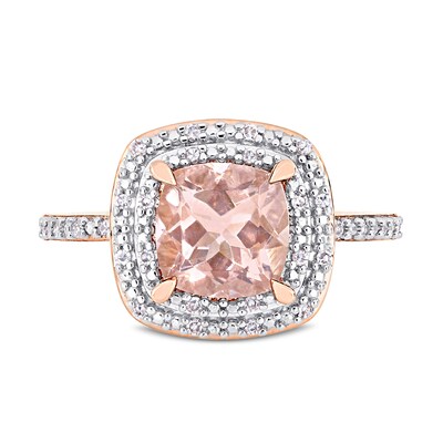 7.0mm Cushion-Cut Morganite and 0.09 CT. T.W. Diamond Double Frame Ring in 14K Rose Gold