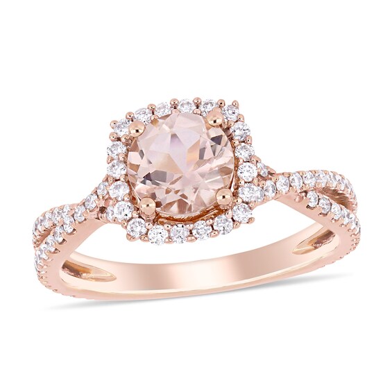 6.5mm Morganite and 0.50 CT. T.w. Diamond Frame Criss-Cross Ring in