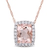 Thumbnail Image 0 of Elongated Cushion-Cut Morganite and 0.24 CT. T.W. Diamond Frame Pendant in 14K Rose Gold - 17"