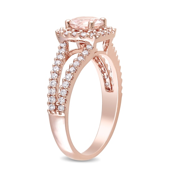 6.0mm Morganite and 0.48 CT. T.W. Diamond Square Frame Split Shank Ring in 14K Rose Gold