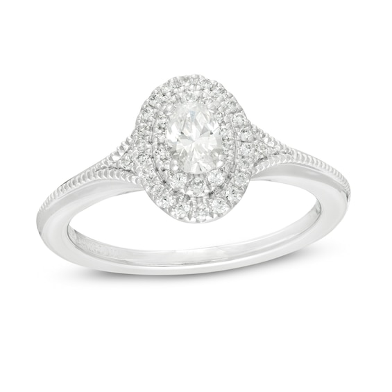 Vera Wang Love Collection 0.37 CT. T.W. Oval Diamond Vintage-Style Engagement Ring in 14K White Gold