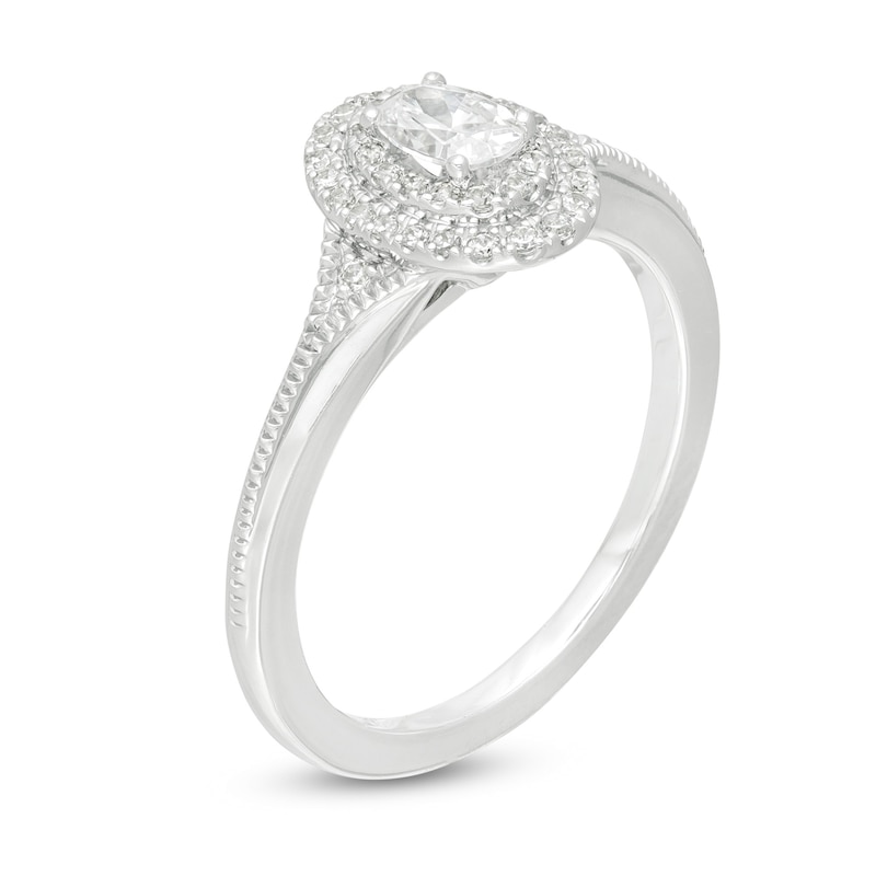Vera Wang Love Collection 0.37 CT. T.W. Oval Diamond Vintage-Style Engagement Ring in 14K White Gold|Peoples Jewellers