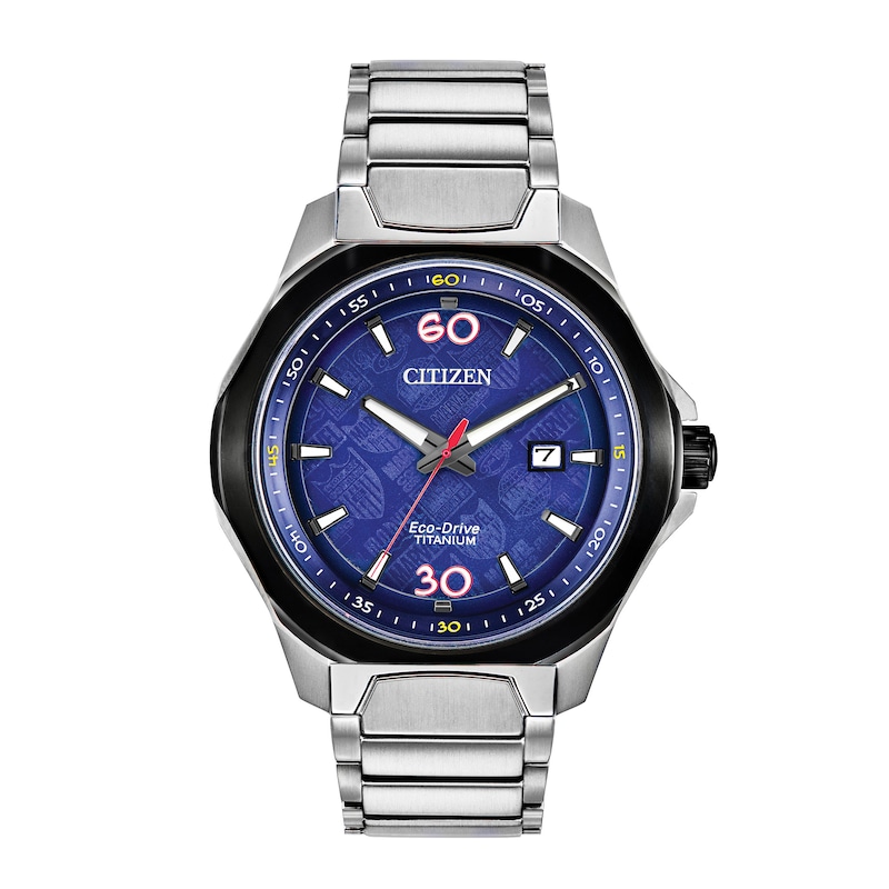 Men's Citizen Eco-Drive® Marvel 80th Anniversary Super Titanium™ Watch with Blue Dial (Model: AW1548-86W)|Peoples Jewellers