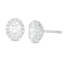 1.45 CT. T.W. Certified Oval Diamond Frame Stud Earrings in 14K White Gold (I/SI2)