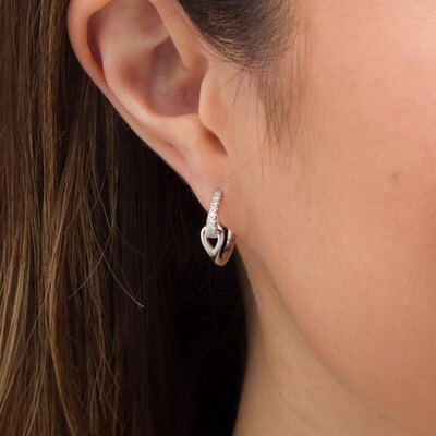 Love + Be Loved 0.16 CT. T.W. Journey Diamond Loop Hoop Earrings in Sterling Silver