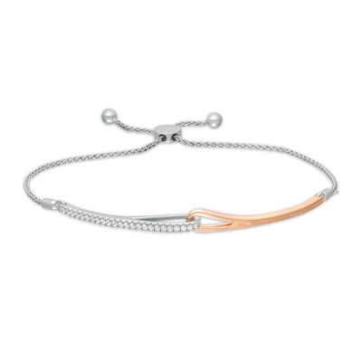 Love + Be Loved 0.23 CT. T.W. Diamond Loop Bolo Bracelet in Sterling Silver and 10K Rose Gold - 9.5"