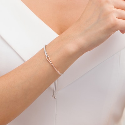 Love + Be Loved 0.23 CT. T.W. Diamond Loop Bolo Bracelet in Sterling Silver and 10K Rose Gold - 9.5"