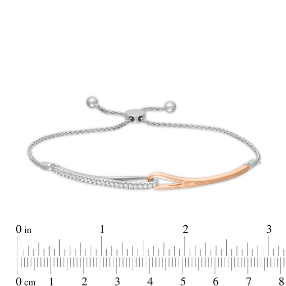 Love + Be Loved 0.23 CT. T.W. Diamond Loop Bolo Bracelet in Sterling Silver and 10K Rose Gold - 9.5"